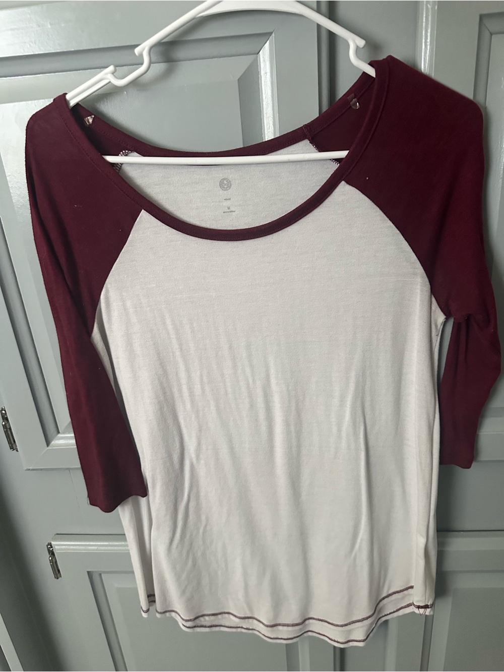 Old Navy Cream and Burgundy Raglan Long Sleeve Tee